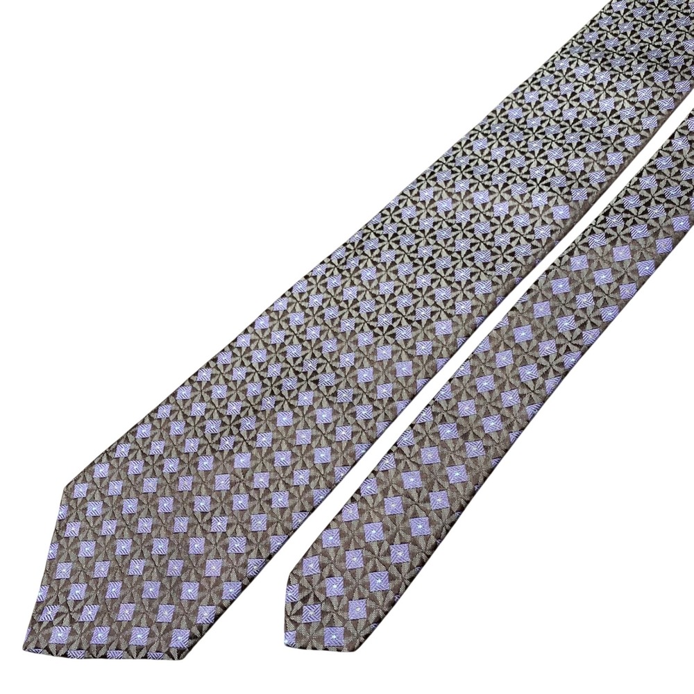 Vintage Calvin Klein Tie Geometric Mens Purple Silk Jacquard‎ Classic 90s - Picture 2 of 7